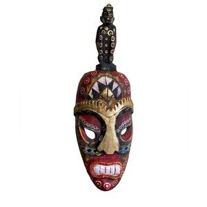 Vintage 22” Wood African Mask Monkey Hand Carved Painted Folk Art Mexico Antique